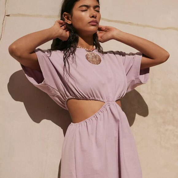 Free People Beach Dandelion Mini Dress Size XS Lilac USA Made Relaxed Cut Out - Picture 9 of 9